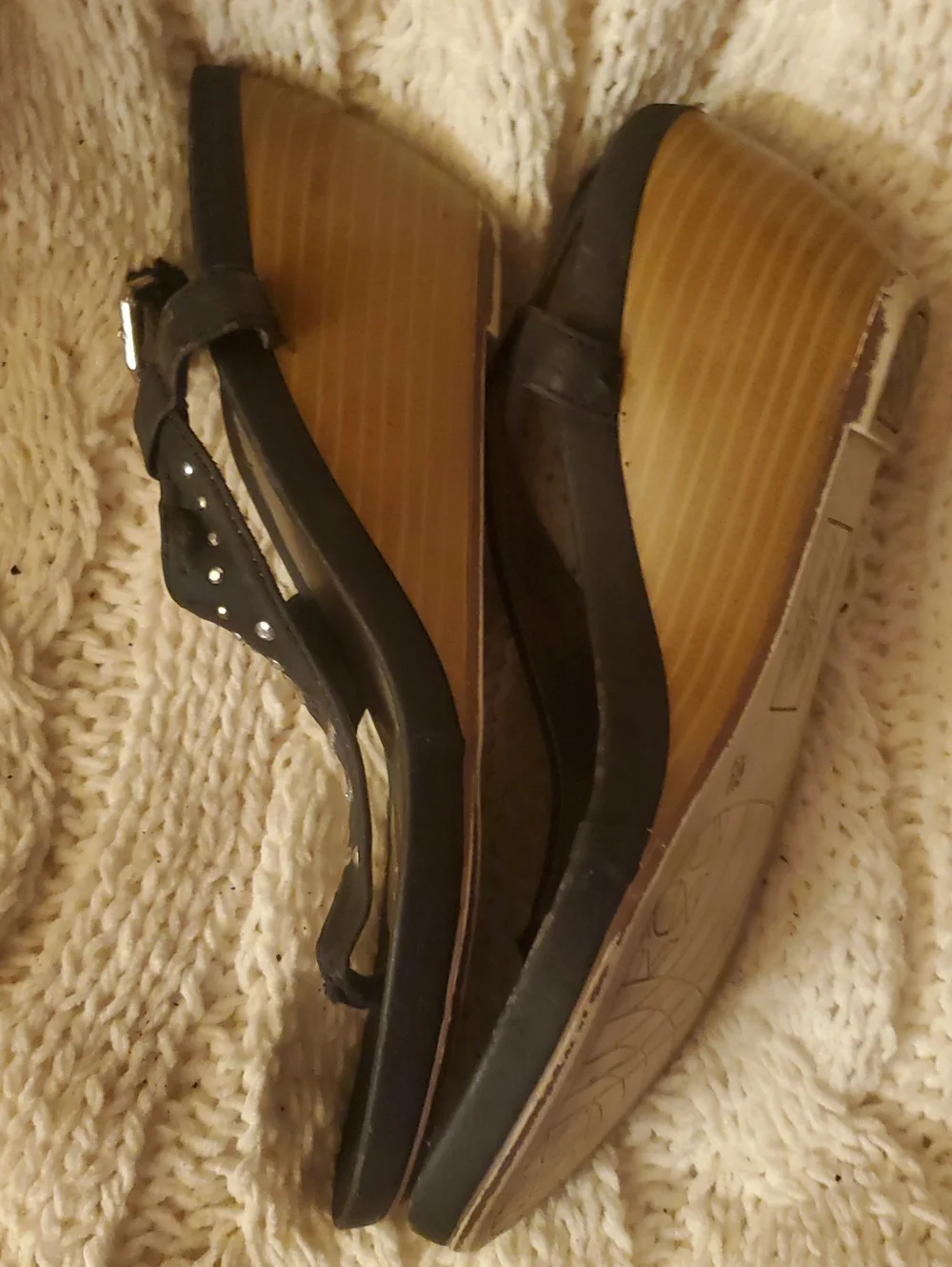 dexflex comfort Black Wedge Sandals with Stud Accents